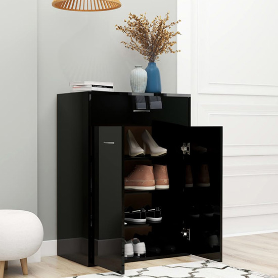 Cadao High Gloss Shoe Storage Cabinet With 2 Doors In Black_2