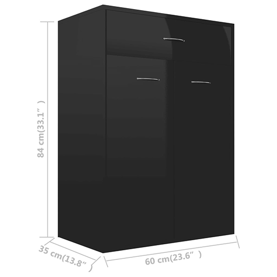 Cadao High Gloss Shoe Storage Cabinet With 2 Doors In Black_6