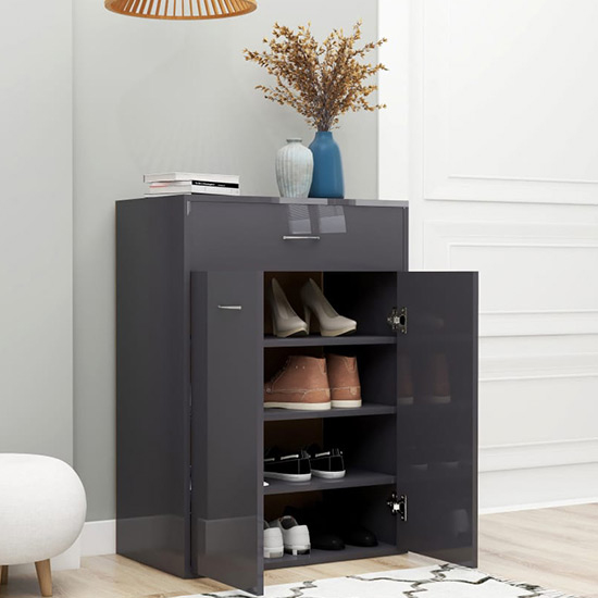Cadao High Gloss Shoe Storage Cabinet With 2 Doors In Grey_2