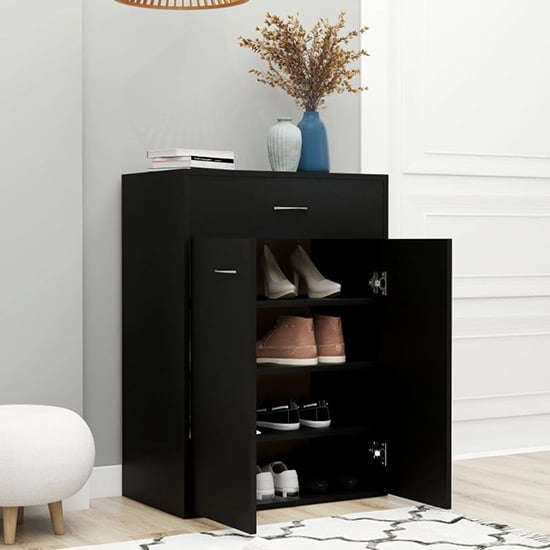 Cadao Wooden Shoe Storage Cabinet With 2 Doors In Black_2