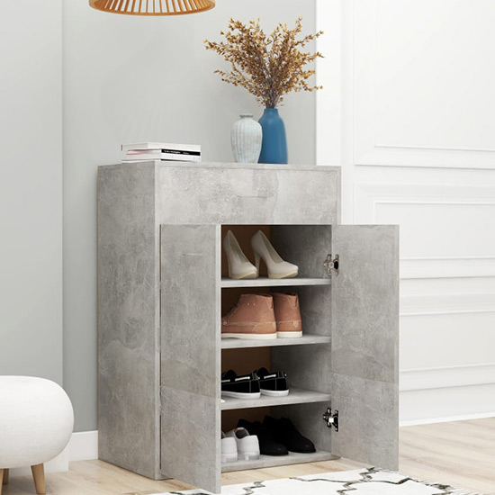 Cadao Wooden Shoe Storage Cabinet With 2 Doors In Concrete Effect_2