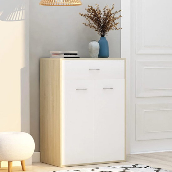 Cadao Wooden Shoe Storage Cabinet With 2 Doors In White Sonoma Oak