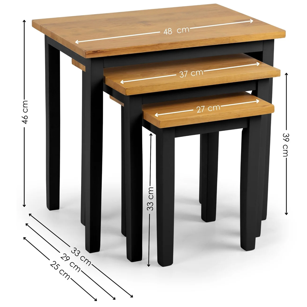 Cadee Wooden Square Nest Of 3 Tables - Black And Light Brown