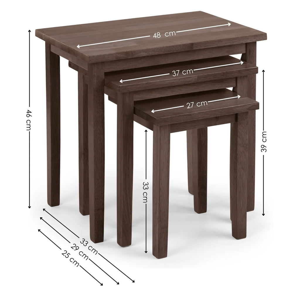 Cadee Wooden Square Nest Of 3 Tables - Walnut