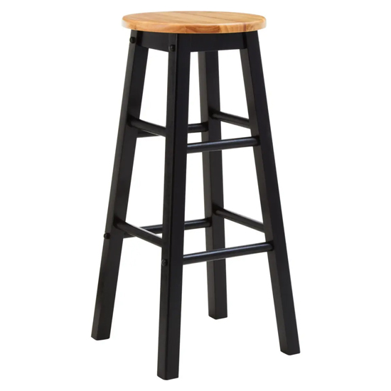Cadell Black Tropical Hevea Wood Bar Stools In Pair
