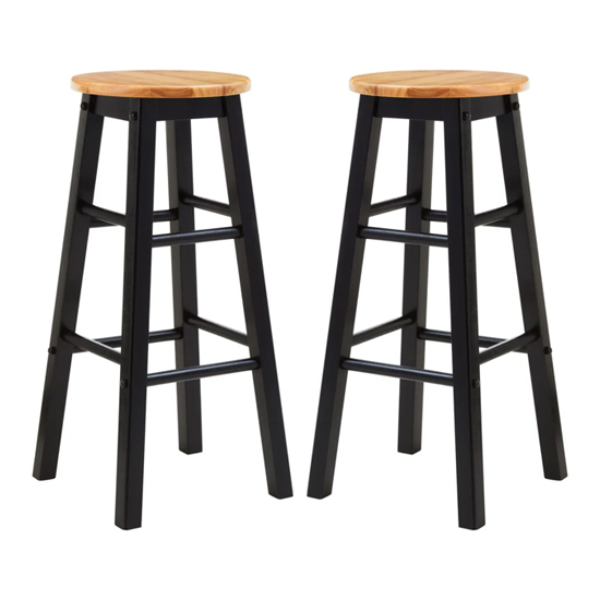 Cadell Black Tropical Hevea Wood Bar Stools In Pair