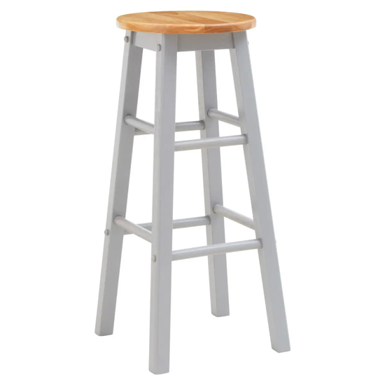 Cadell Grey Tropical Hevea Wood Bar Stools In Pair