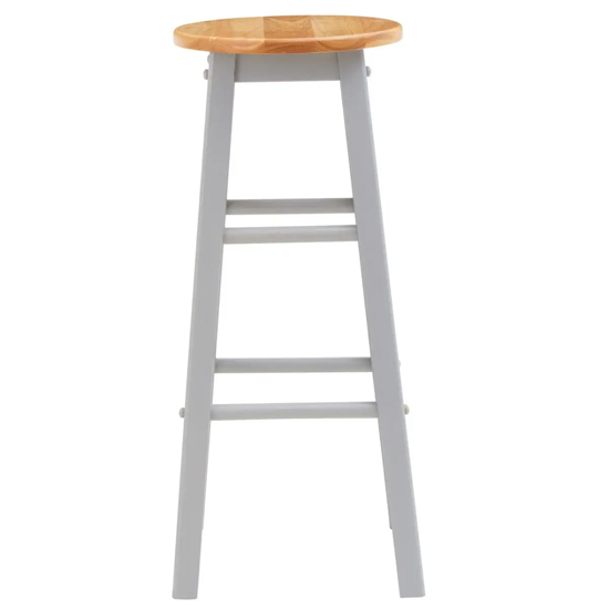 Cadell Grey Tropical Hevea Wood Bar Stools In Pair