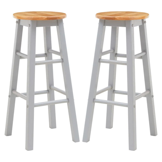 Cadell Grey Tropical Hevea Wood Bar Stools In Pair