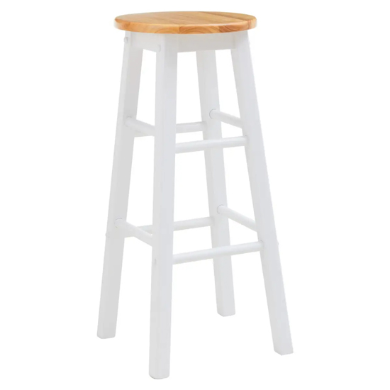 Cadell White Tropical Hevea Wood Bar Stools In Pair