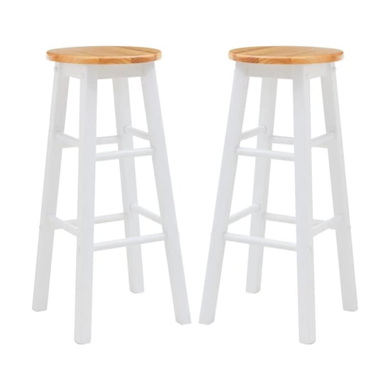 Product photograph of Cadell White Tropical Hevea Wood Bar Stools In Pair from Furniture in Fashion