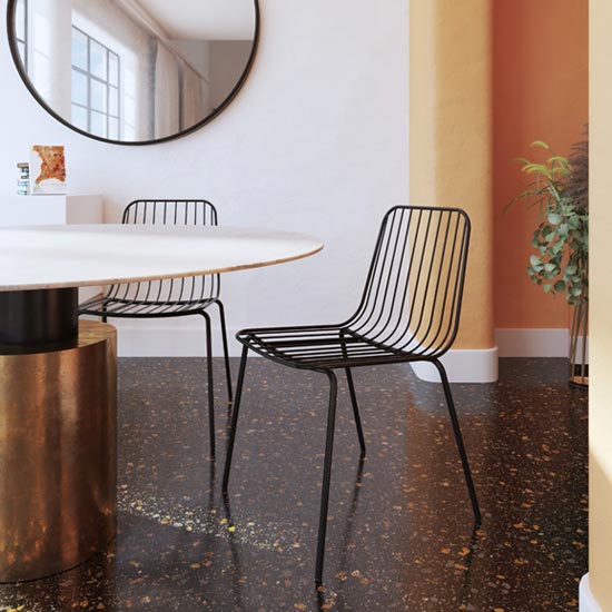 Coxhoe Black Wired Design Dining Chairs In Pair