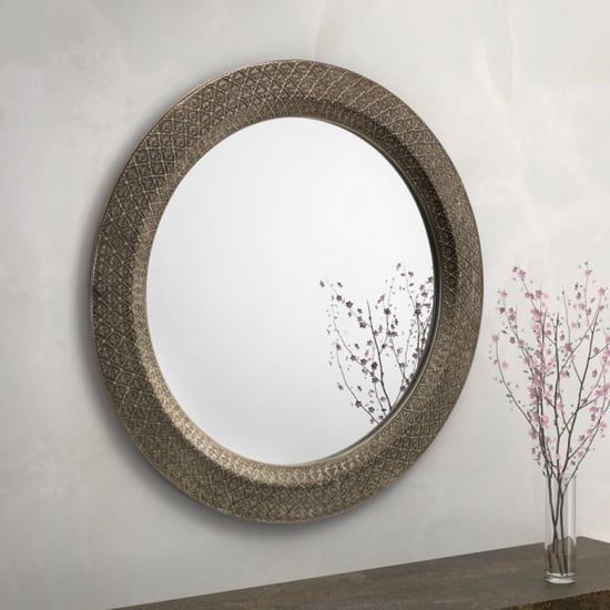 Read more about Cabrera large round ornate wall mirror in pewter