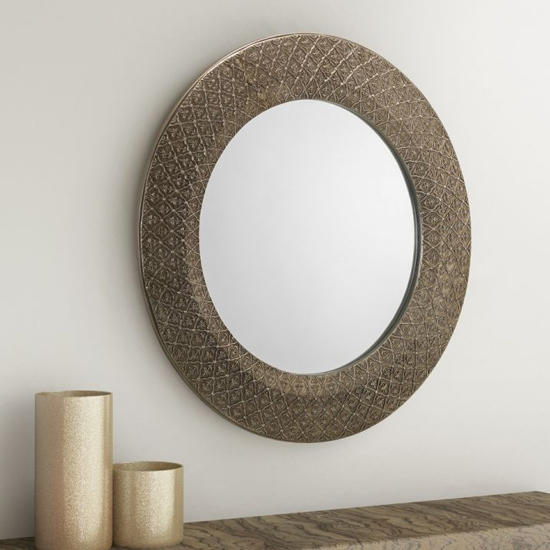 Photo of Cabrera small round ornate wall mirror in pewter