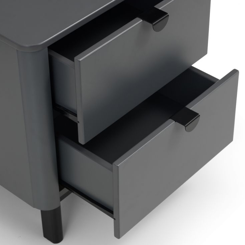 Cadhla High Gloss Bedside Cabinet With 2 Drawers In Storm Grey