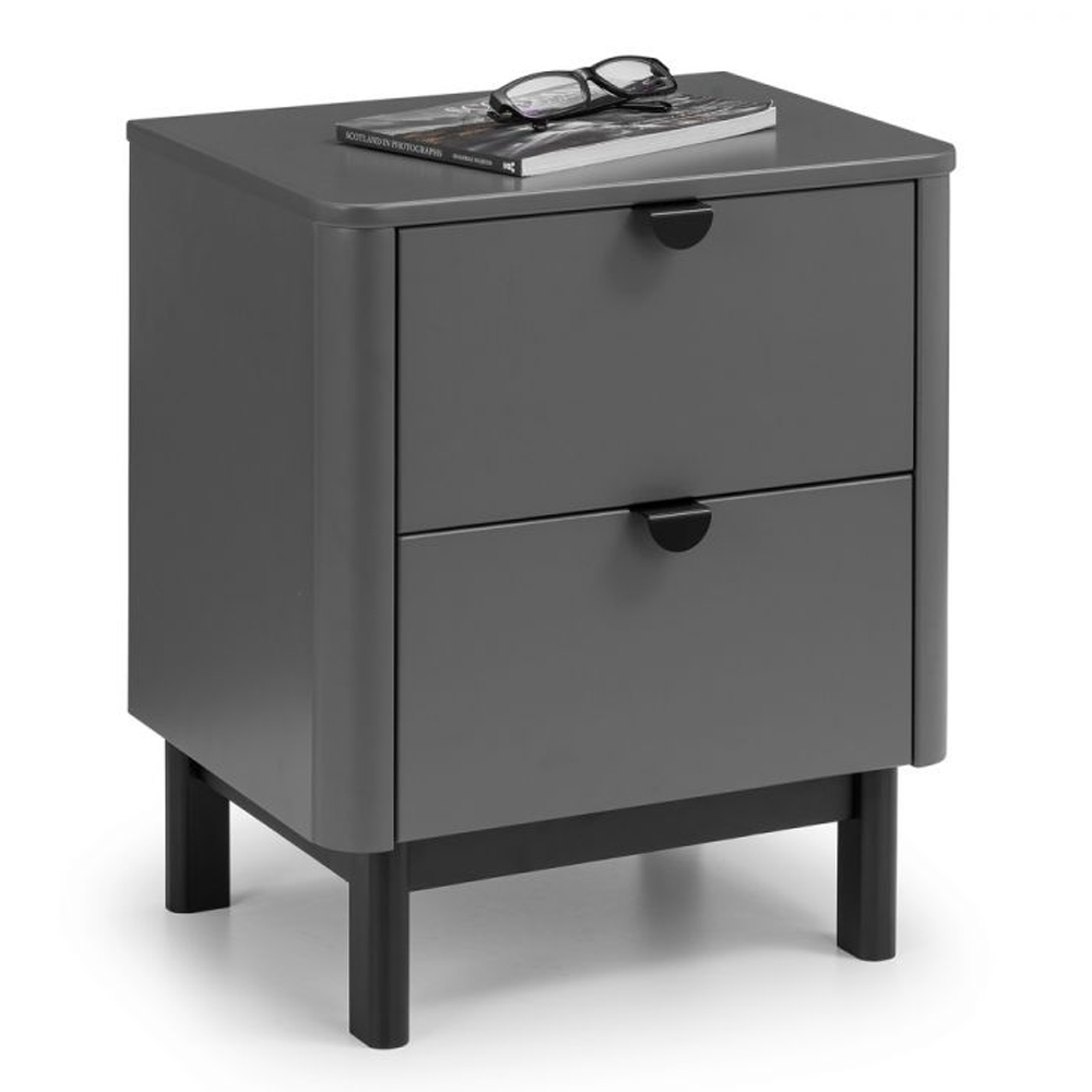 Cadhla High Gloss Bedside Cabinet With 2 Drawers In Storm Grey