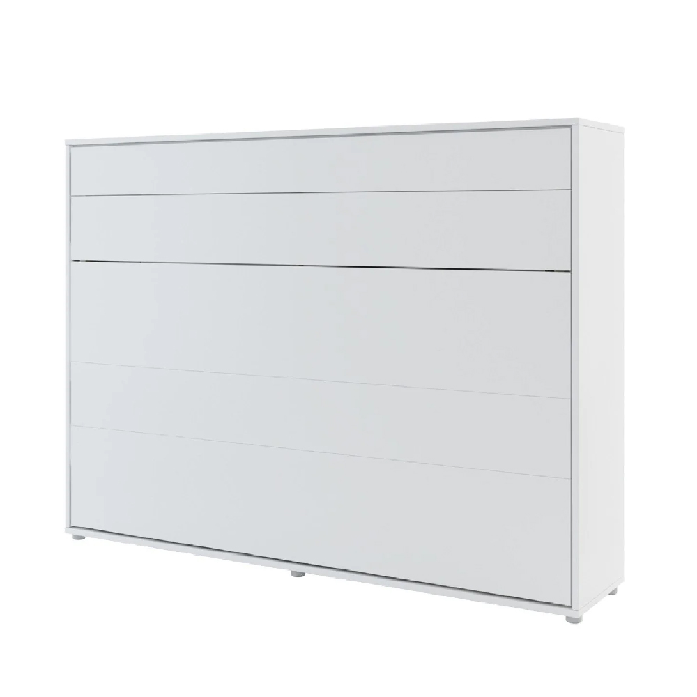 Cadillac Horizontal Wall Wooden Double Bed In Matt White