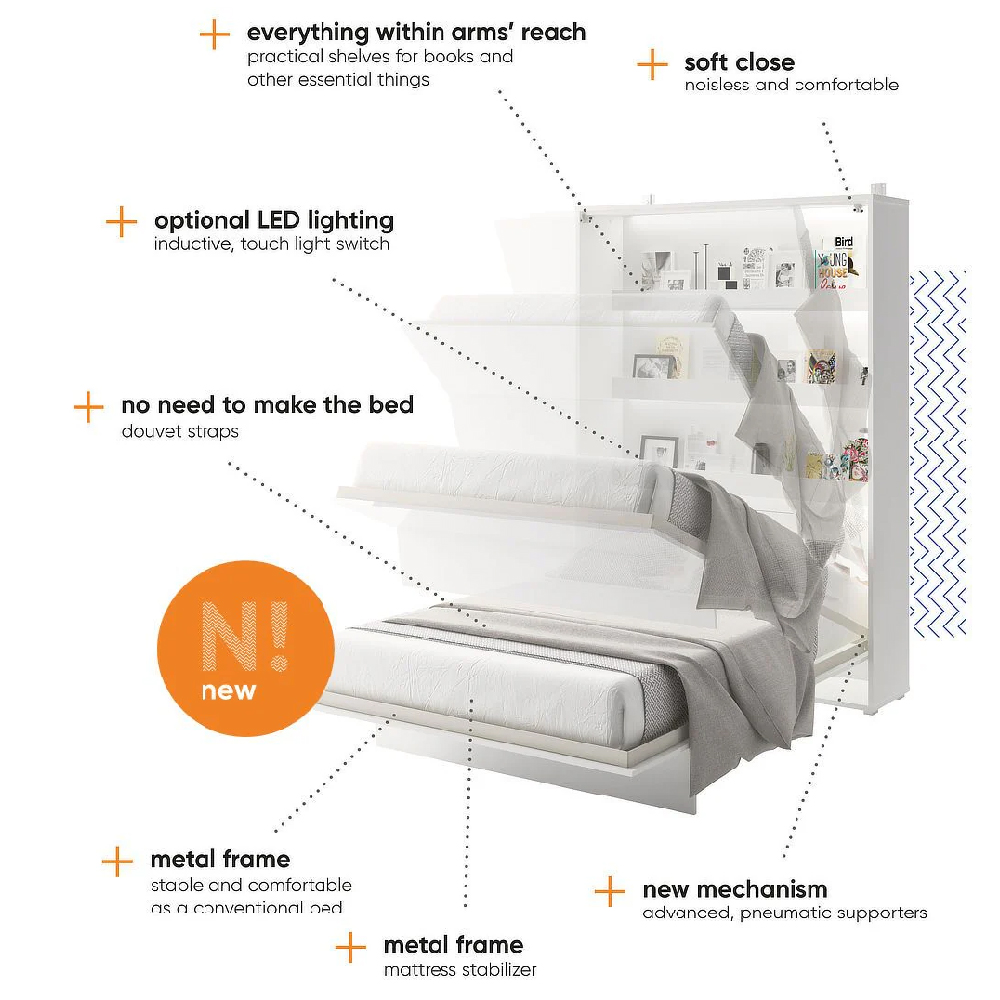 Cadillac Vertical Wall High Gloss Small Double Bed In White