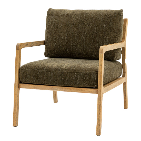 Cadiz Fabric Armchair With Wooden Frame In Moss Green