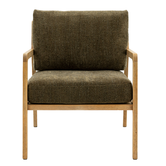 Cadiz Fabric Armchair With Wooden Frame In Moss Green