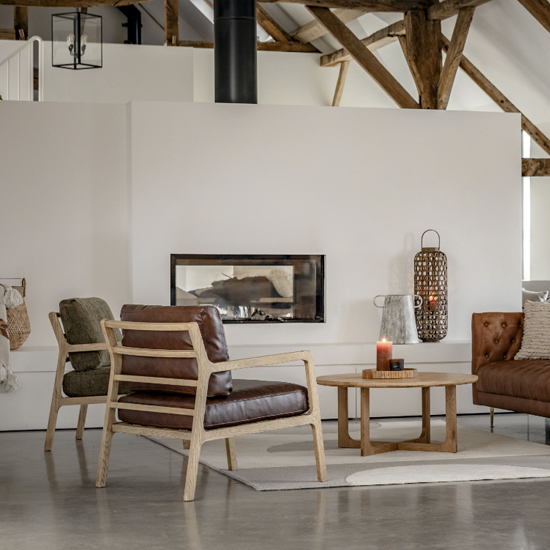 Cadiz Fabric Armchair With Wooden Frame In Moss Green