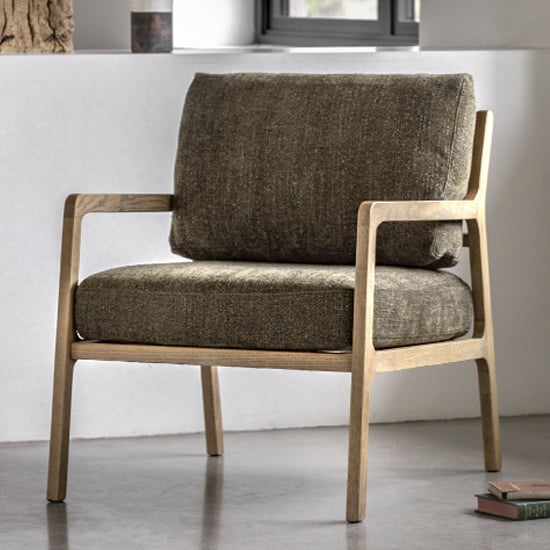 Read more about Cadiz fabric armchair with wooden frame in moss green