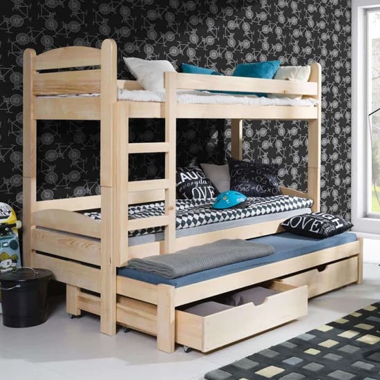 Product photograph of Cadott Bunk Bed And Trundle In Pine With Bonnell Mattresses from Furniture in Fashion