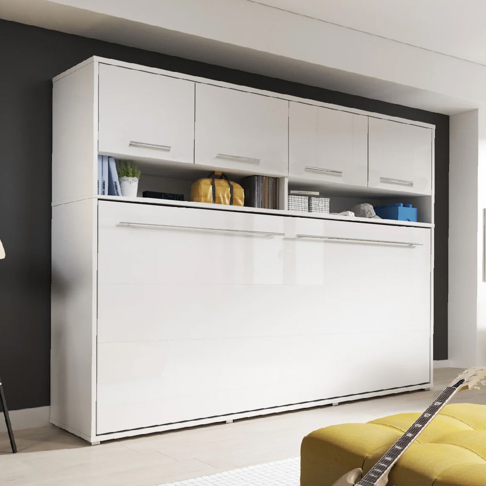 Cadott High Gloss Horizontal Wall Small Double Bed In White And LED