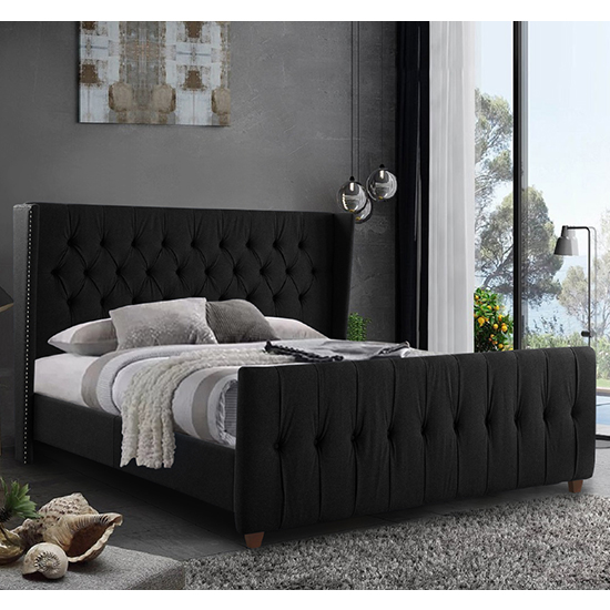 Cadott Plush Velvet Double Bed In Black