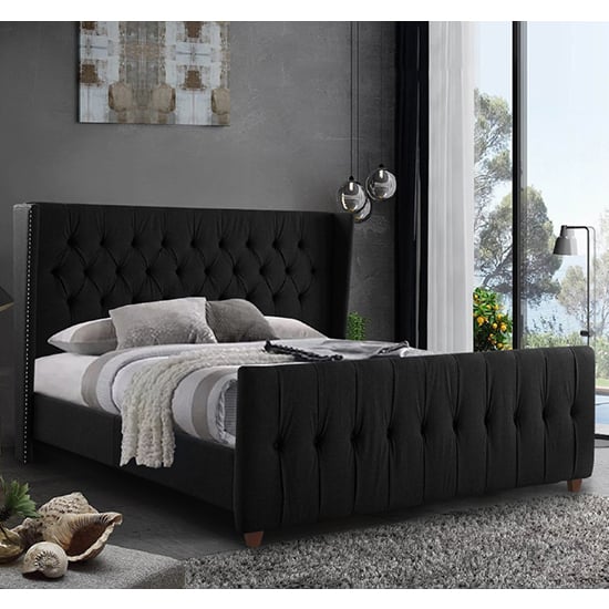 Read more about Cadott plush velvet king size bed in black