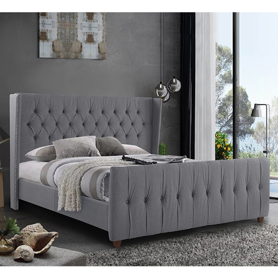 Cadott Plush Velvet King Size Bed In Grey