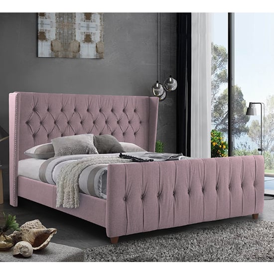 Cadott Plush Velvet King Size Bed In Pink