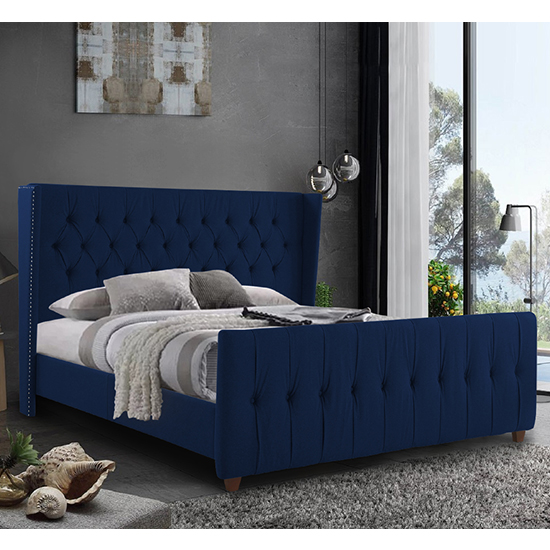 Product photograph of Cadott Plush Velvet Small Double Bed In Blue from Furniture in Fashion