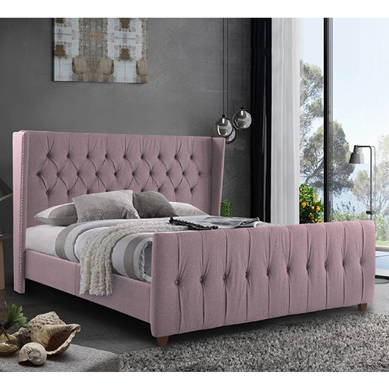 Product photograph of Cadott Plush Velvet Small Double Bed In Pink from Furniture in Fashion