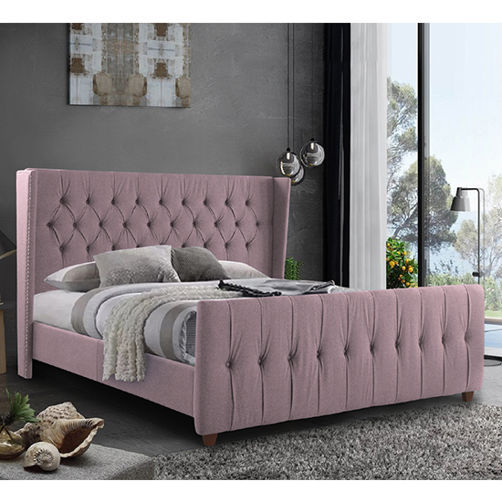 Cadott Plush Velvet Super King Size Bed In Pink