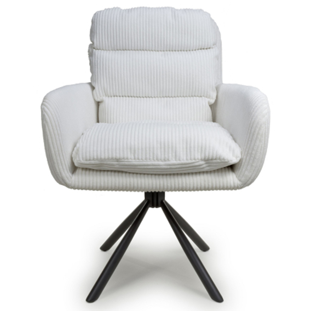 Cadott White Swivel Corduroy Fabric Dining Chair In Pair