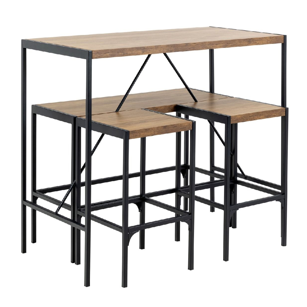 Cadott Wooden Bar Table With 1 Bench And 2 Stool In Oak
