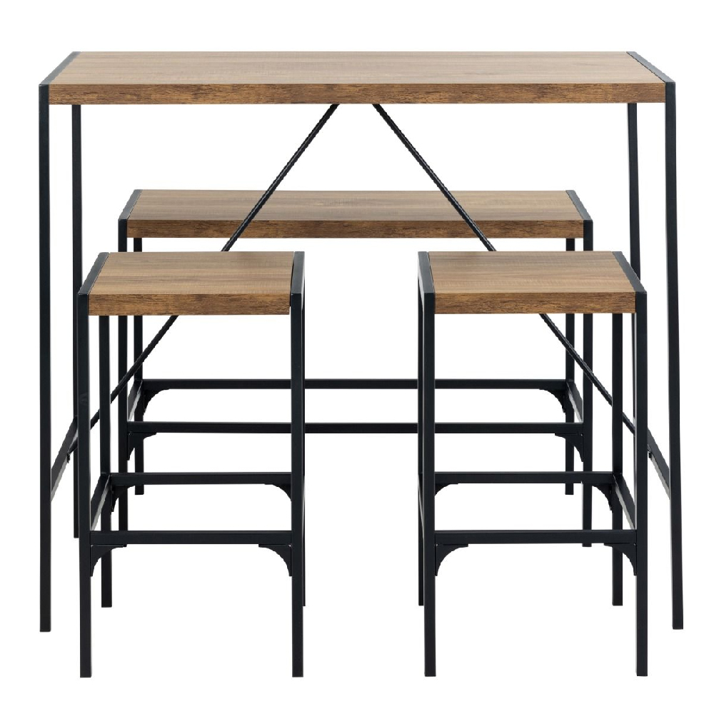Cadott Wooden Bar Table With 1 Bench And 2 Stool In Oak