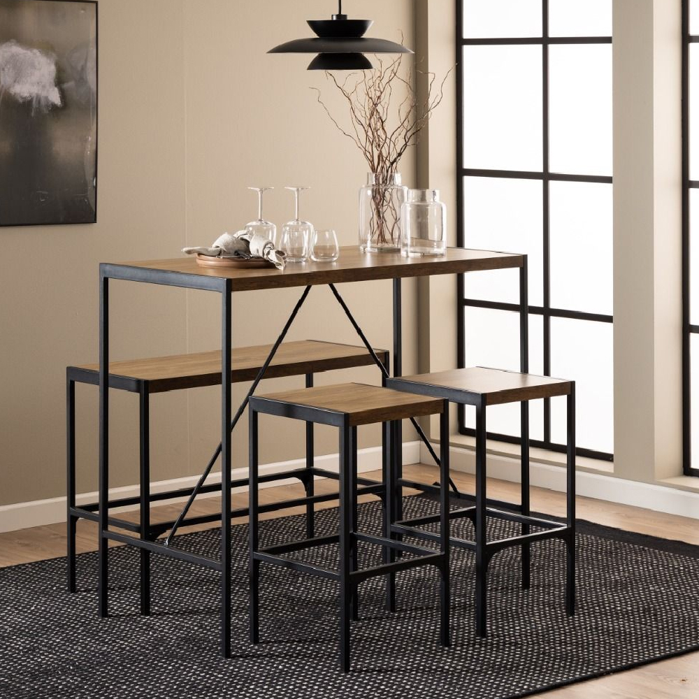 Read more about Cadott wooden bar table with 1 bench and 2 stool in oak