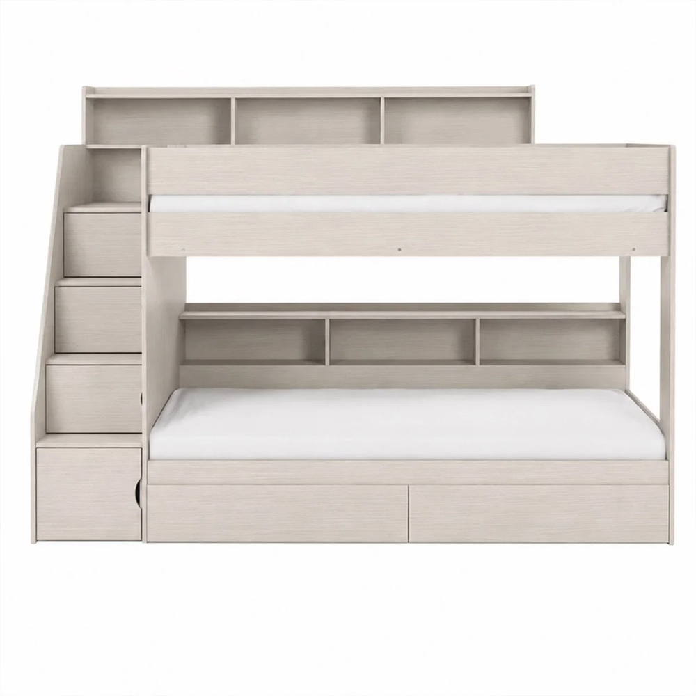 Cadott Wooden Bunk Bed with Stairs in White