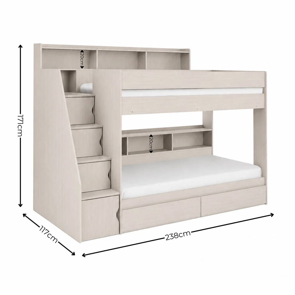 Cadott Wooden Bunk Bed with Stairs in White