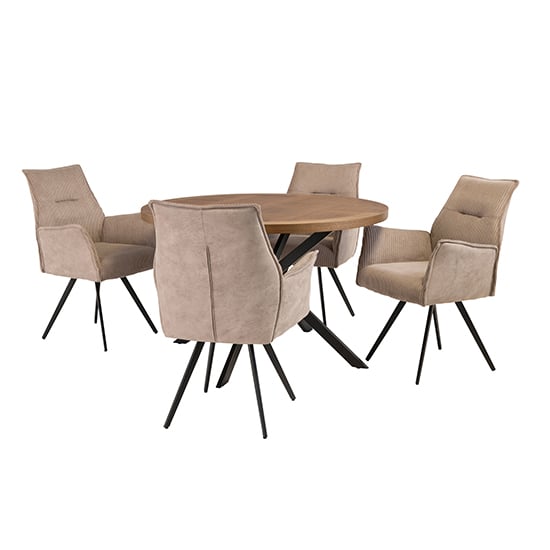 Cadott Wooden Dining Table Round With 4 Reston Oyster Chairs