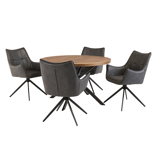 Read more about Cadott wooden dining table round with 4 vernon charcoal chairs