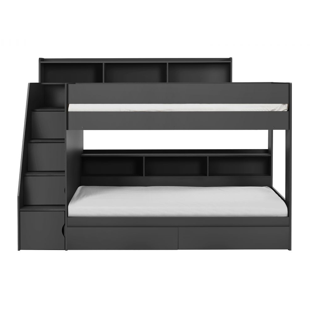 Cadott Wooden Staircase Bunk Bed With 2 Drawer In Anthracite
