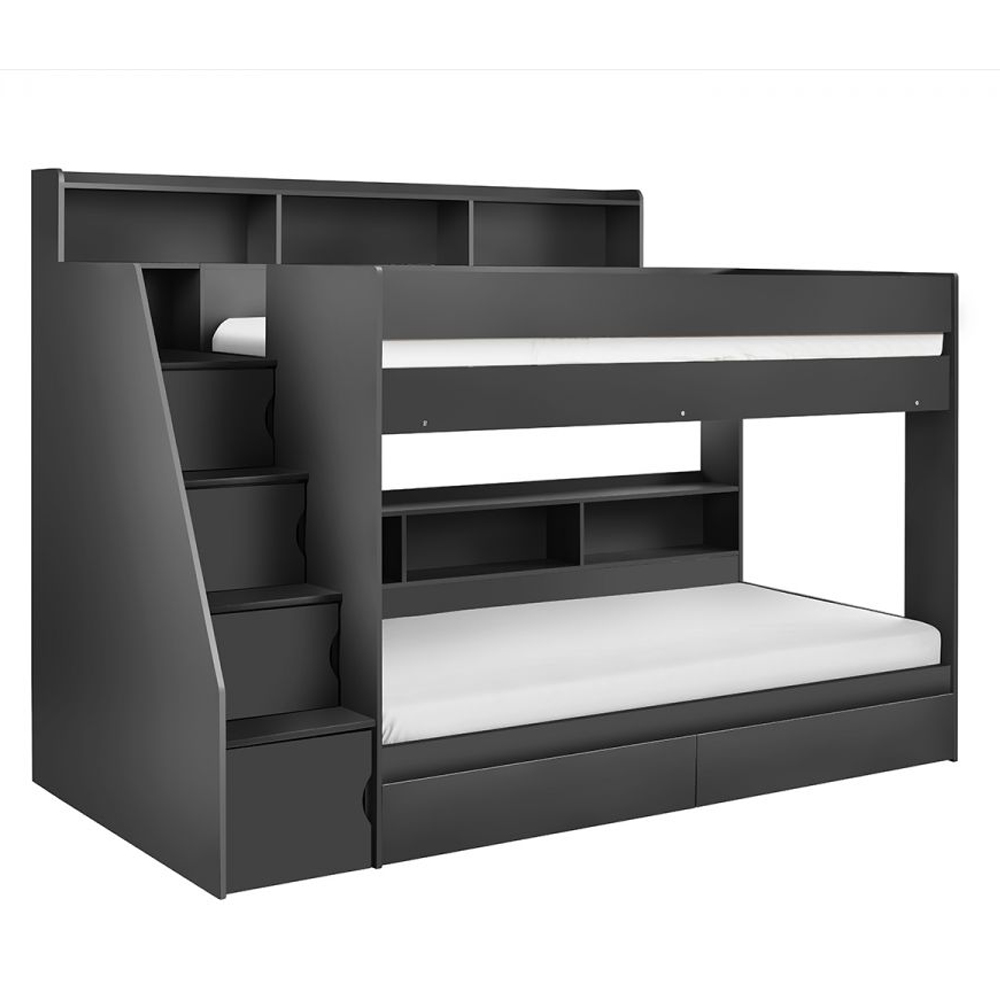 Cadott Wooden Staircase Bunk Bed With 2 Drawer In Anthracite
