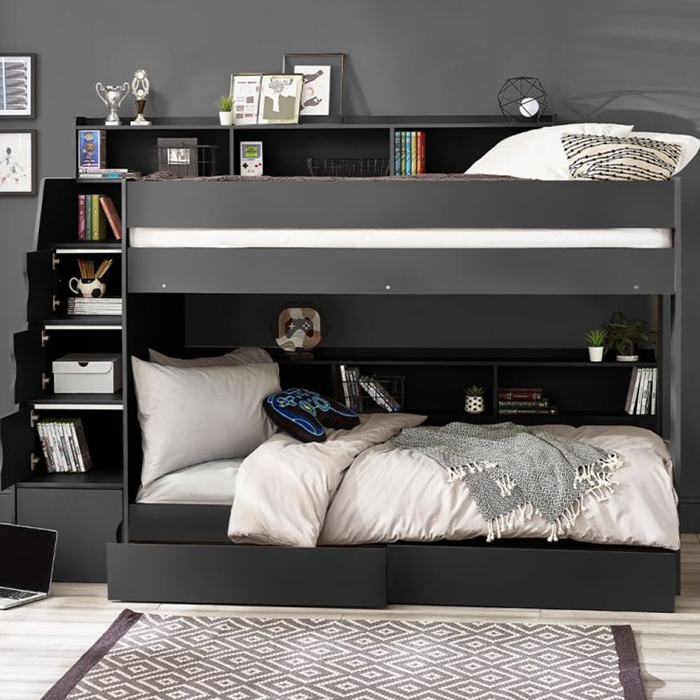 Read more about Cadott wooden staircase bunk bed with 2 drawer in anthracite