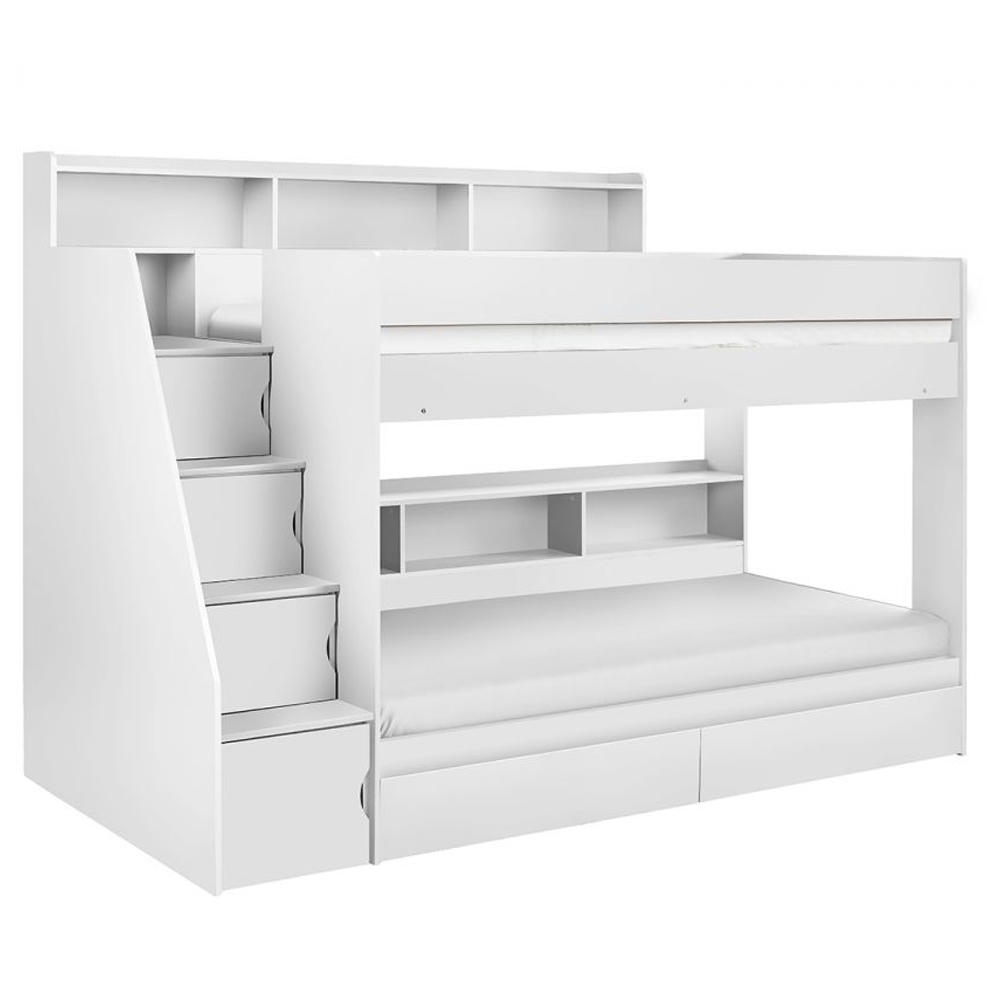 Cadott Wooden Staircase Bunk Bed With 2 Drawer In White