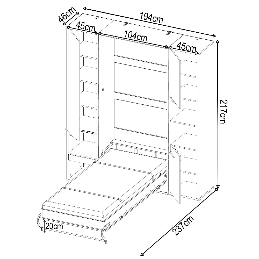 Cadott Wooden Vertical Wall Single Bed In Matt Grey And LED