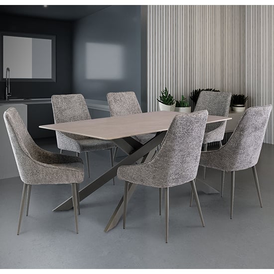Read more about Caelan 160cm grey marble dining table 6 jacinta grey chairs