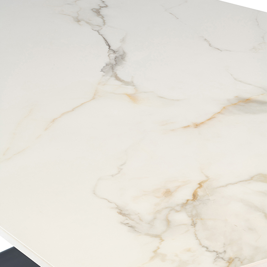 Caelan 160cm Marble Dining Table In Kass Gold With Black Legs